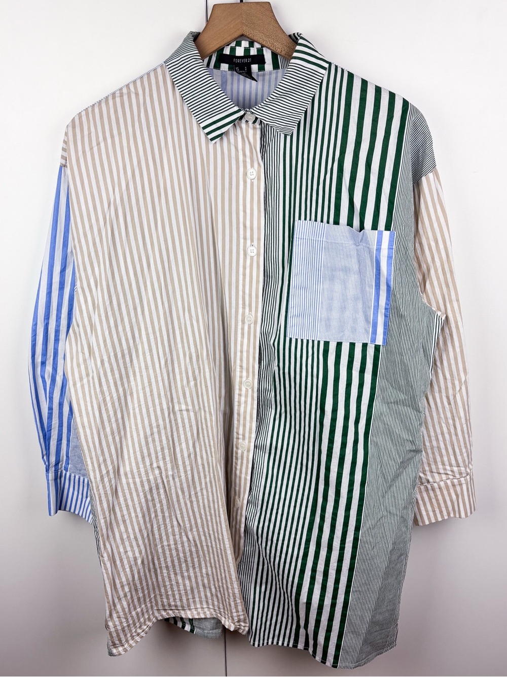 Forever 21 Colorblock Striped Button Down Oversized Mini Shirt Dress 100% Cotton